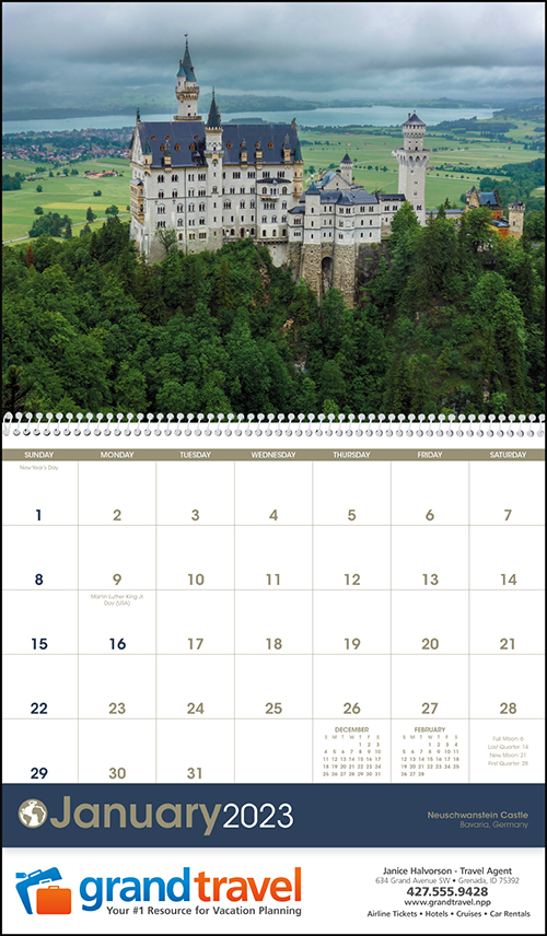 World Scenic Spiral Bound Wall Calendar for 2023